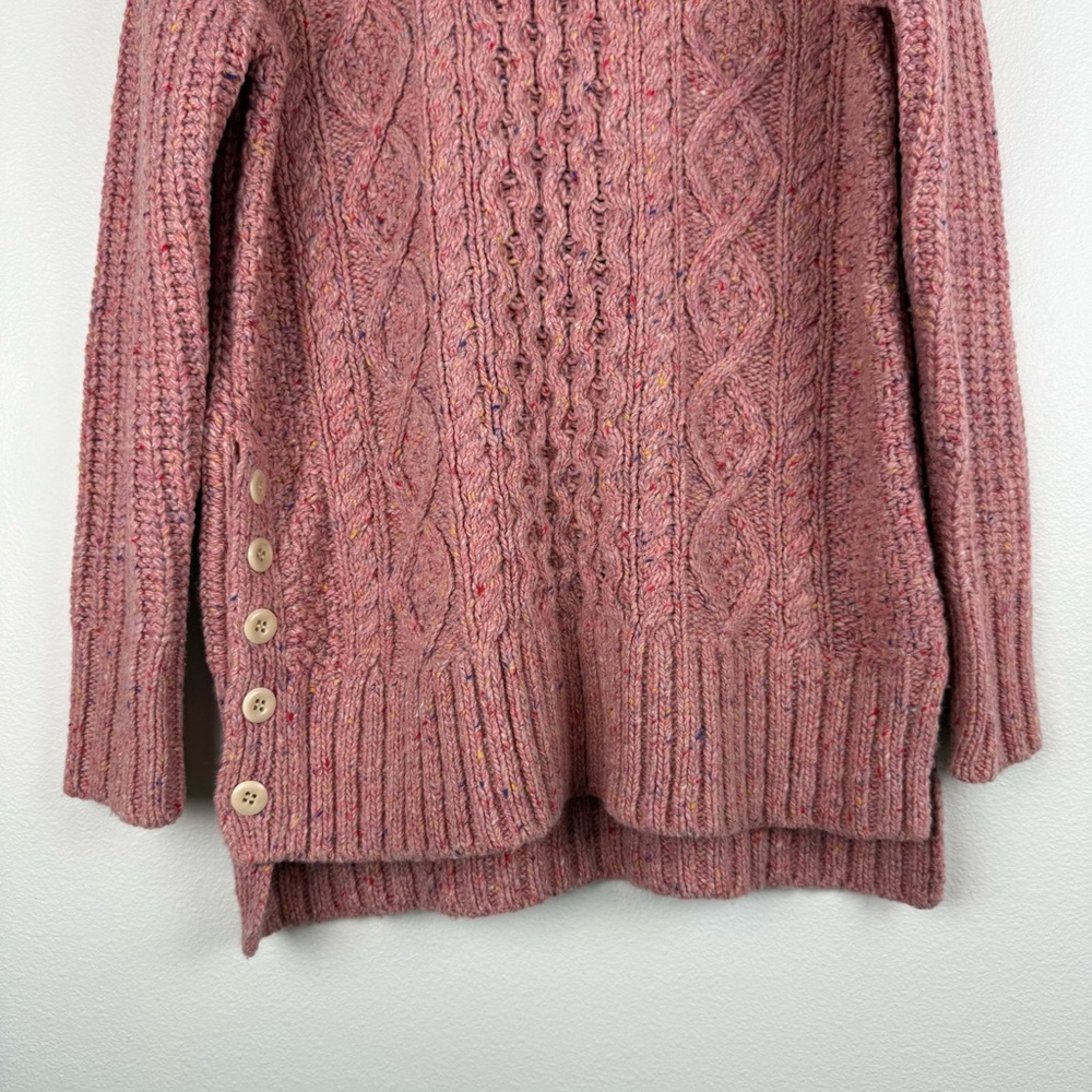 Alex Mill Pink Aran Cable Knit Merino Wool Side Button Sweater Womens Small - Picture 7 of 13